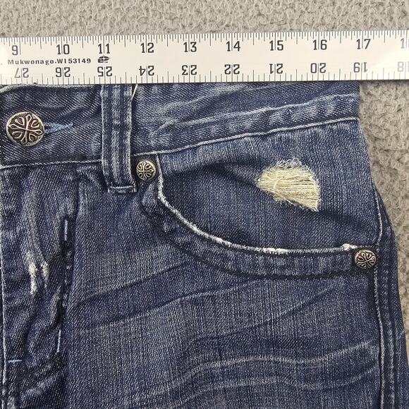 Affliction Blake Jeans 33x32 Relaxed Straight Distressed Renegade Embroidered - Picture 7 of 9